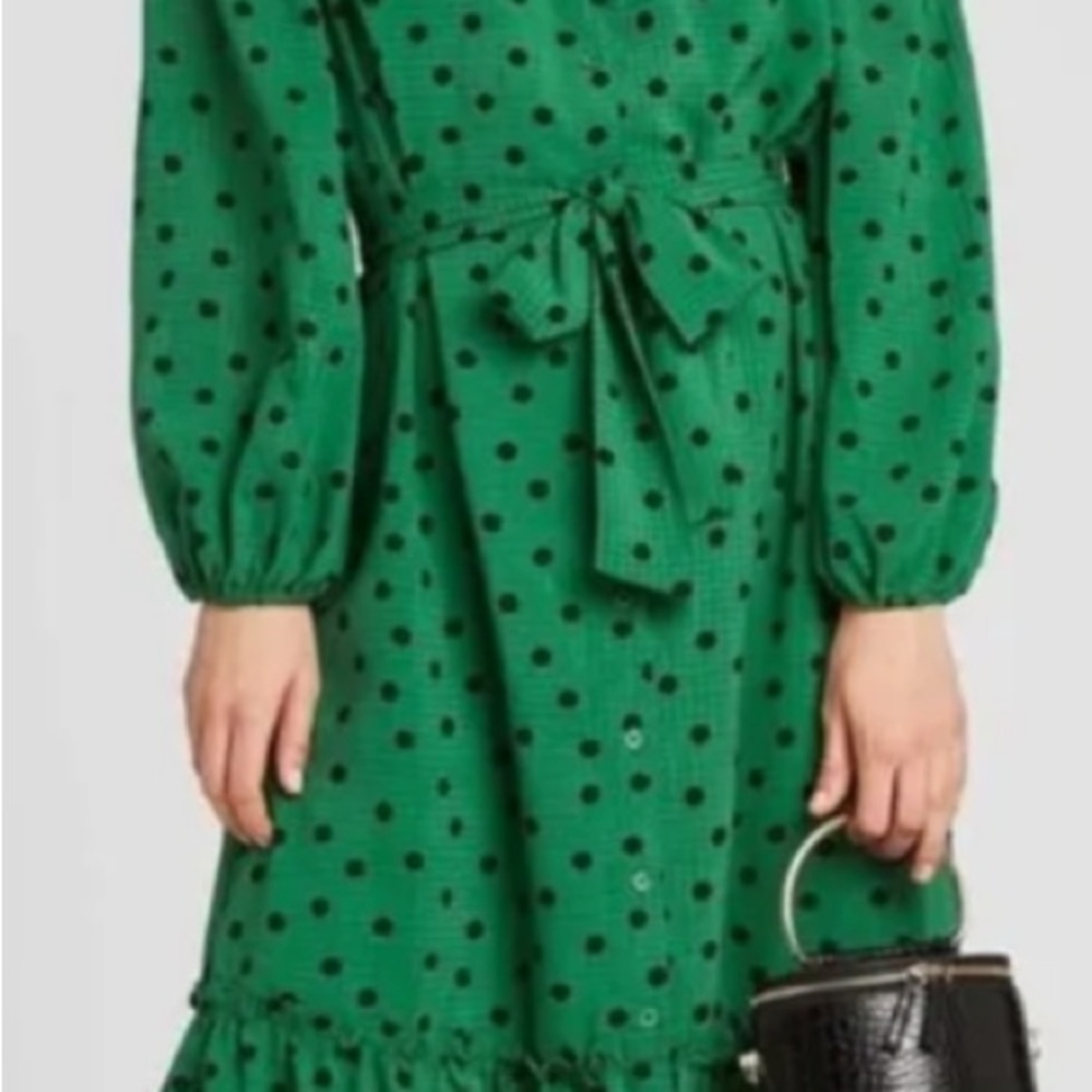 Who What Wear Green Polka Dot Midi Dress
